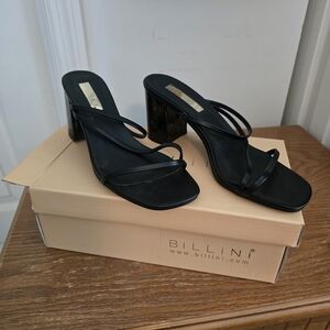Billini Black Strappy Square-Toe Block Heel Mules